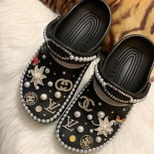 Black & Beautiful Crocs with Pearls